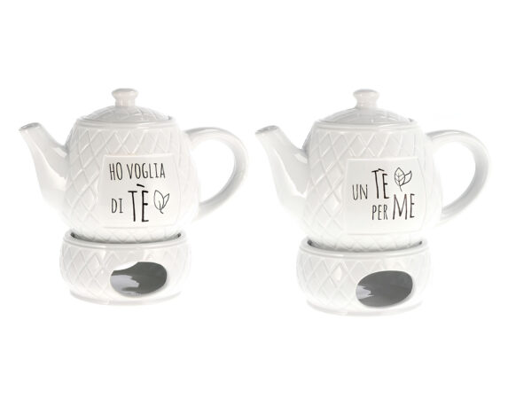 Teiera con Riscaldatore Assortito Bianco in Ceramica