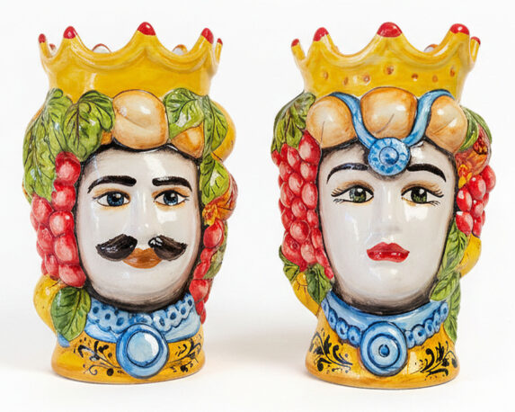 Testa di Moro Decorativa con Frutta Dipinto a Mano Assortito 25h in Ceramica