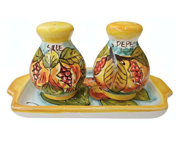 Set Sale e Pepe con Vassoio Dipinto a Mano Assortito in Ceramica