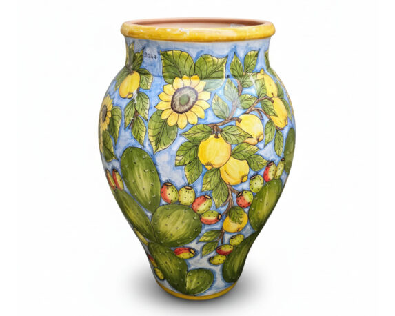 Cachepot Decorativa con Fico D’India Dipinto a Mano Assortito in Terracotta