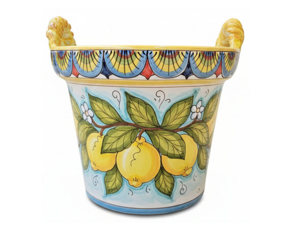 Vaso Cesta Siciliano Dipinto a Mano Assortito D30cm in Ceramica