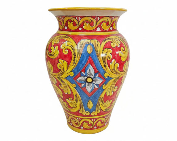 Portavaso Siciliano Rosso e Giallo Dipinto a Mano Assortito D50cm in Ceramica