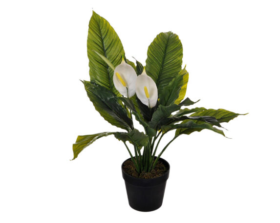 Spatifilium con Vaso e 16 Foglie D64x65cm Pianta Artificiale in Plastica e Poliestere