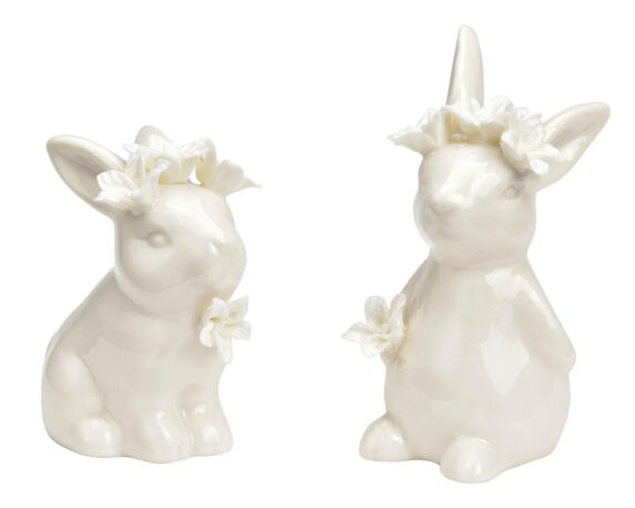 Coniglietto Bianco con Decorazioni Floreali in Porcellana