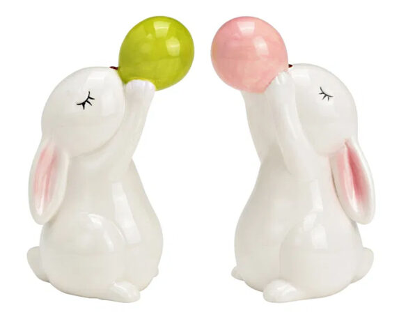 Coniglietto Bianco con Palloncino Assortito 8x9x16cm in Porcellana