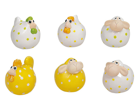 Gallina o Pecora con Puntini Assortito 6x6x5cm in Ceramica