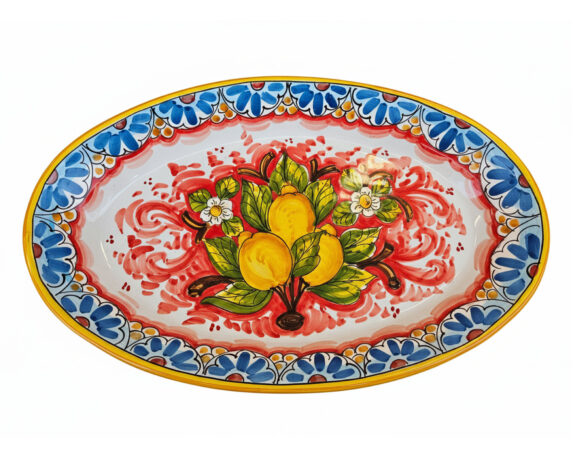 Piatto Ovale Siciliano Dipinto a Mano Assortito 48x30cm in Terracotta