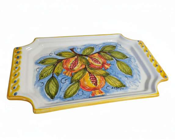 Vassoio con Manici Pieni Dipinto a Mano Assortito 38x23cm in Terracotta