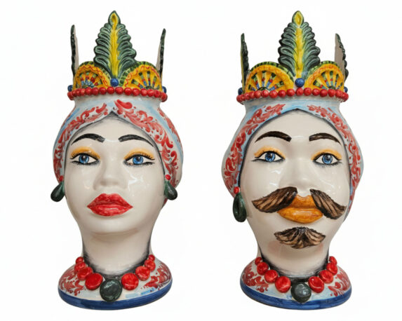 Testa di Moro Decorativa con Foglie Dipinto a Mano Assortito 41h in Ceramica