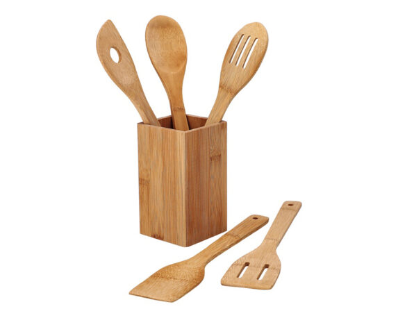 Set 5 Porta Utensili con Contenitore 8,5×8,5×15/30cm in Bamboo