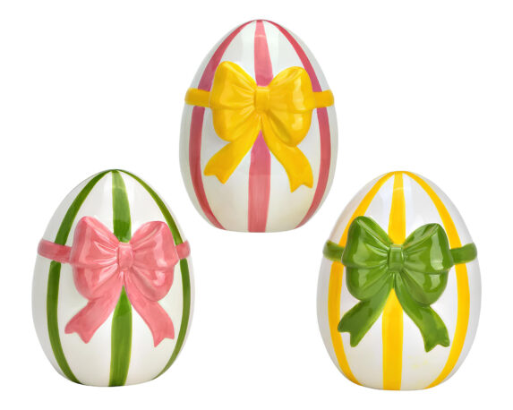 Uovo Decorativo con Fiocco Assortito 12x12x15cm in Ceramica
