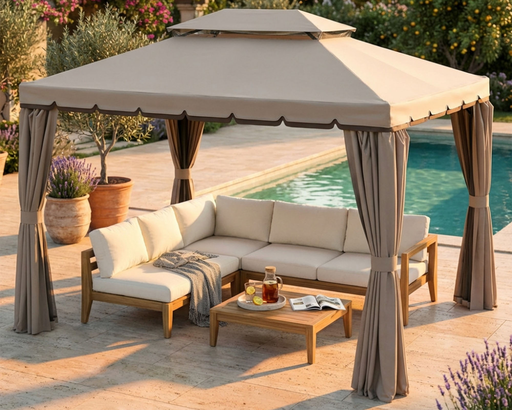 Gazebo Avana con Tende Avorio 3x4cm Alluminio e Poliestere - immagine 3