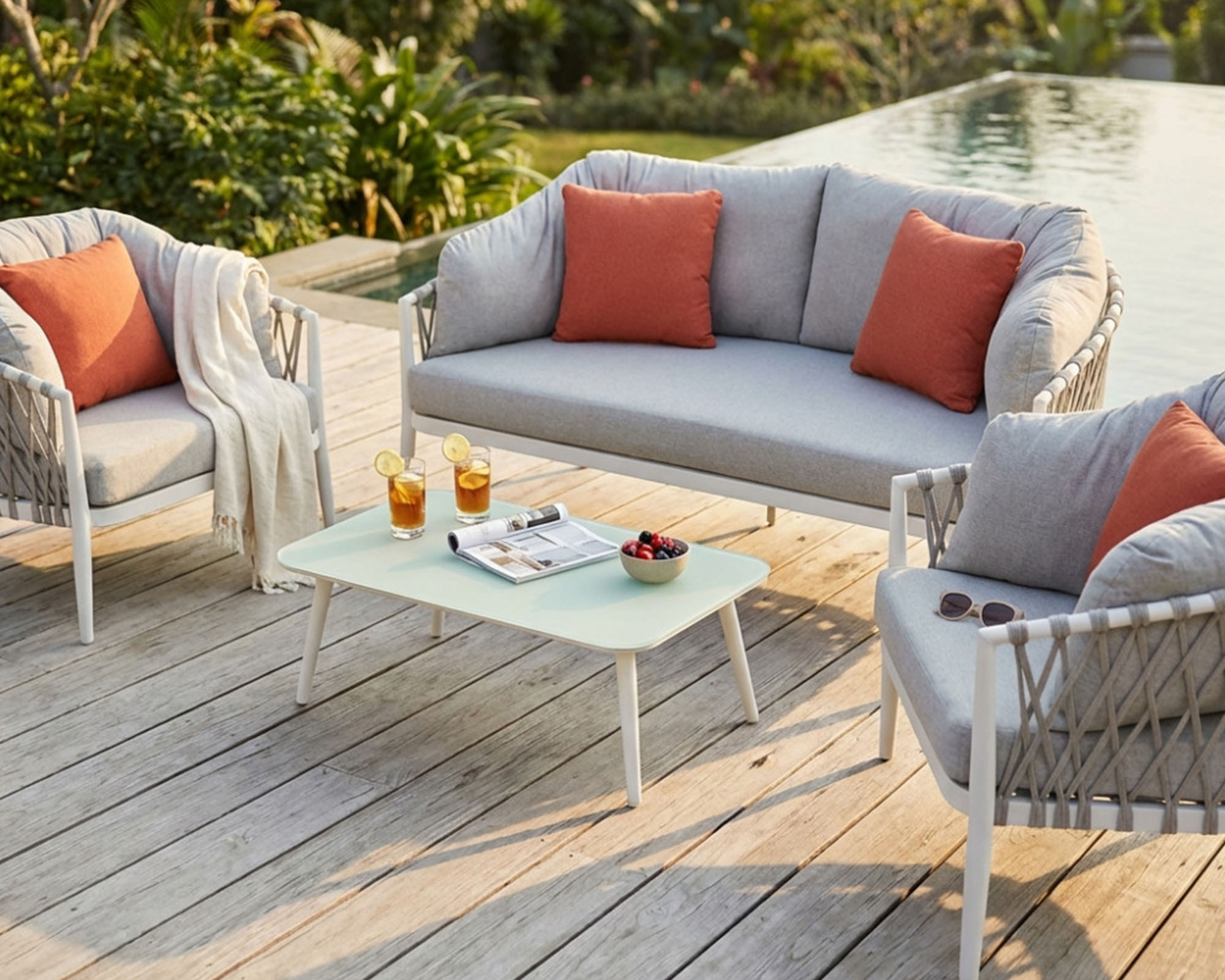 Set Salotto Merida 2 Posti con Cuscini e Tavolino 180x102x93cm in Poliestere e Cotone - immagine 7