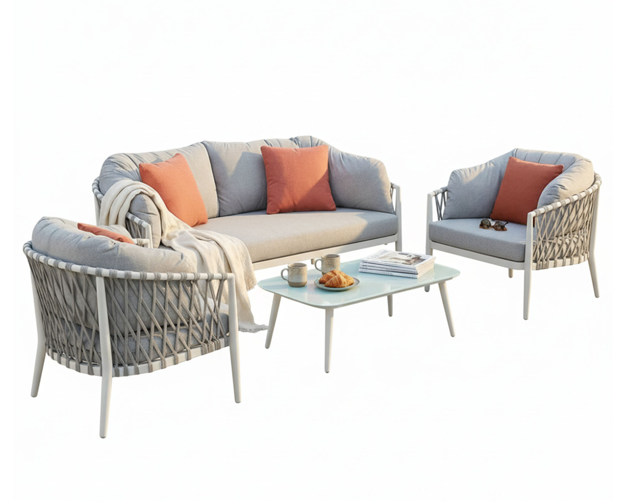 Set Salotto Merida 2 Posti con Cuscini e Tavolino 180x102x93cm in Poliestere e Cotone - immagine 2