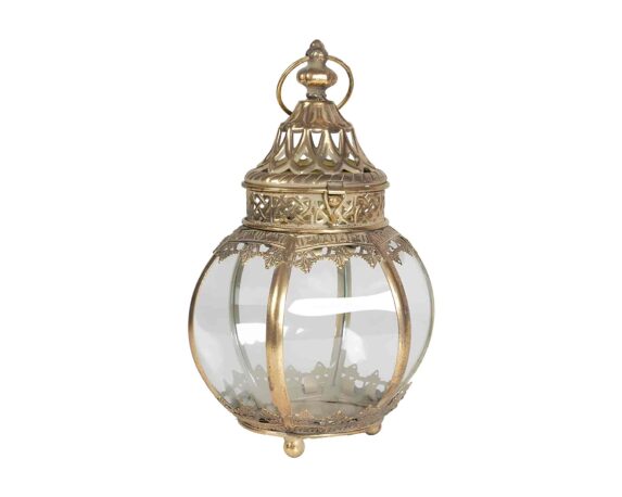 Lanterna Oro Decorativo D18x29cm in Metallo e Vetro
