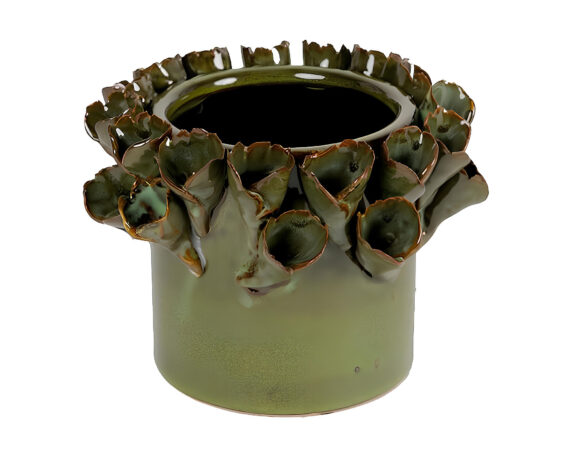 Vaso con Fiori Decorativi Verde D16x12cm Ceramica