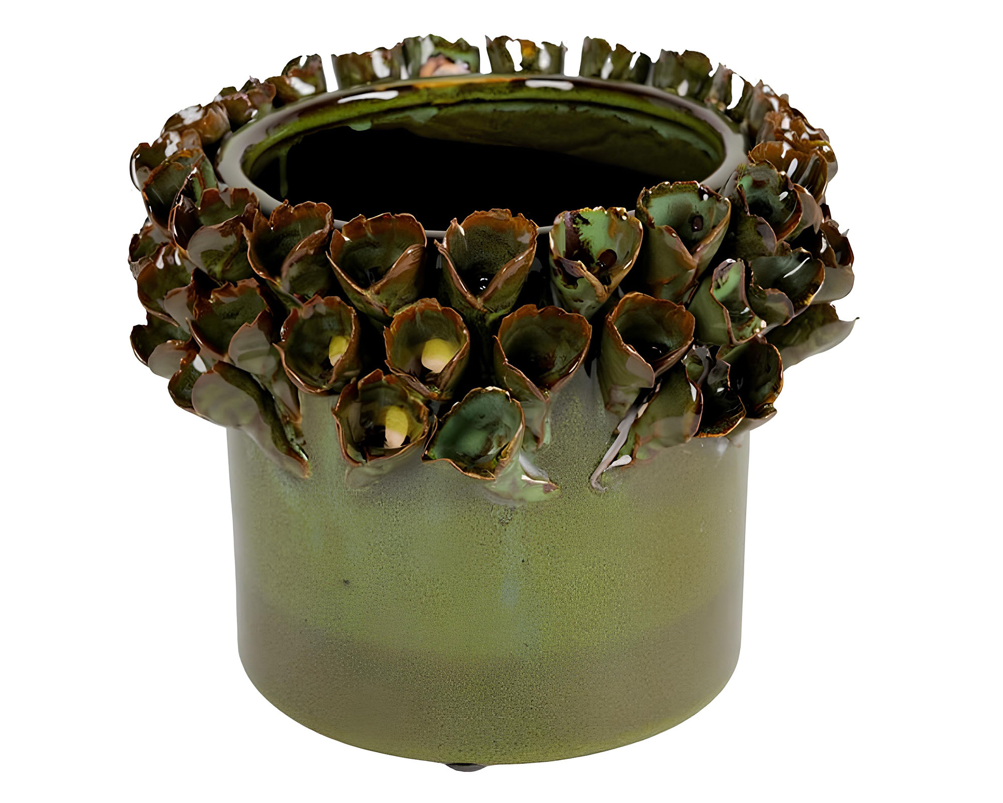 Vaso con Fiori Decorativi Verde D24x20cm Ceramica