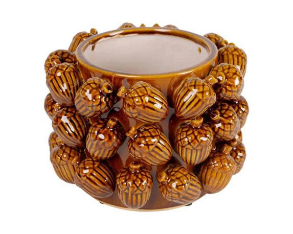 Vaso Cachepot Ghiande Marrone D21x16cm in Ceramica