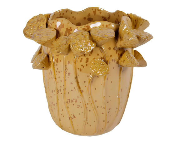 Vaso con Fiori Decorativi Senape D31x27cm Ceramica