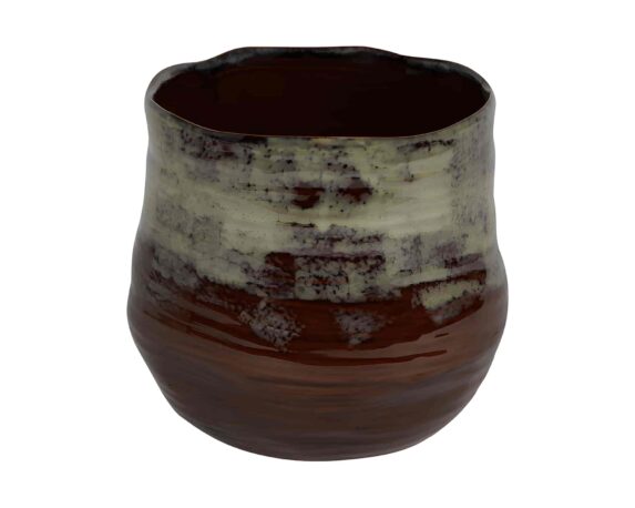 Vaso Cachepot Marrone e Verde D17x15cm in Ceramica
