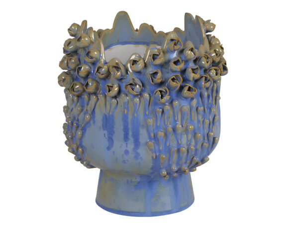 Vaso con Fiori Decorativi Celeste D26x28cm Ceramica