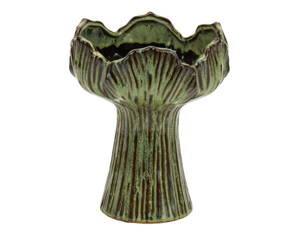 Vaso Lavorato Decorativo Verde Oliva 25,5cm in Ceramica