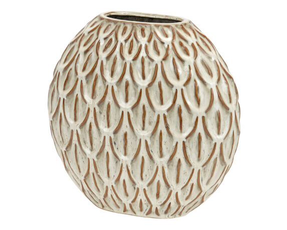 Vaso Bombato Lavorato Bianco 35cm in Ceramica