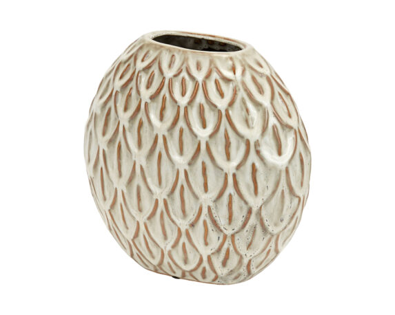 Vaso Bombato Lavorato Bianco 28cm in Ceramica