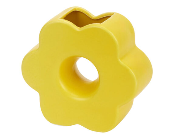 Vasetto a Forma di Fiore Decorativo Giallo 16,5cm in Ceramica