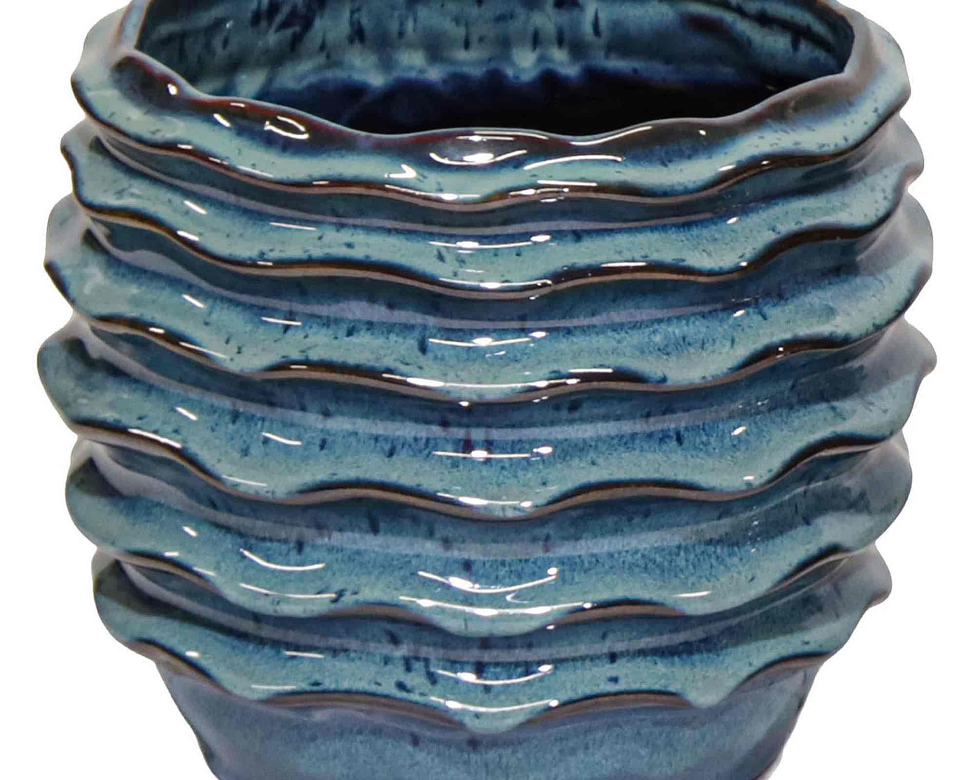 Cachepot Onde Boheme Ocean Smaltato D13x11cm in Ceramica - Mega Collections - immagine 2