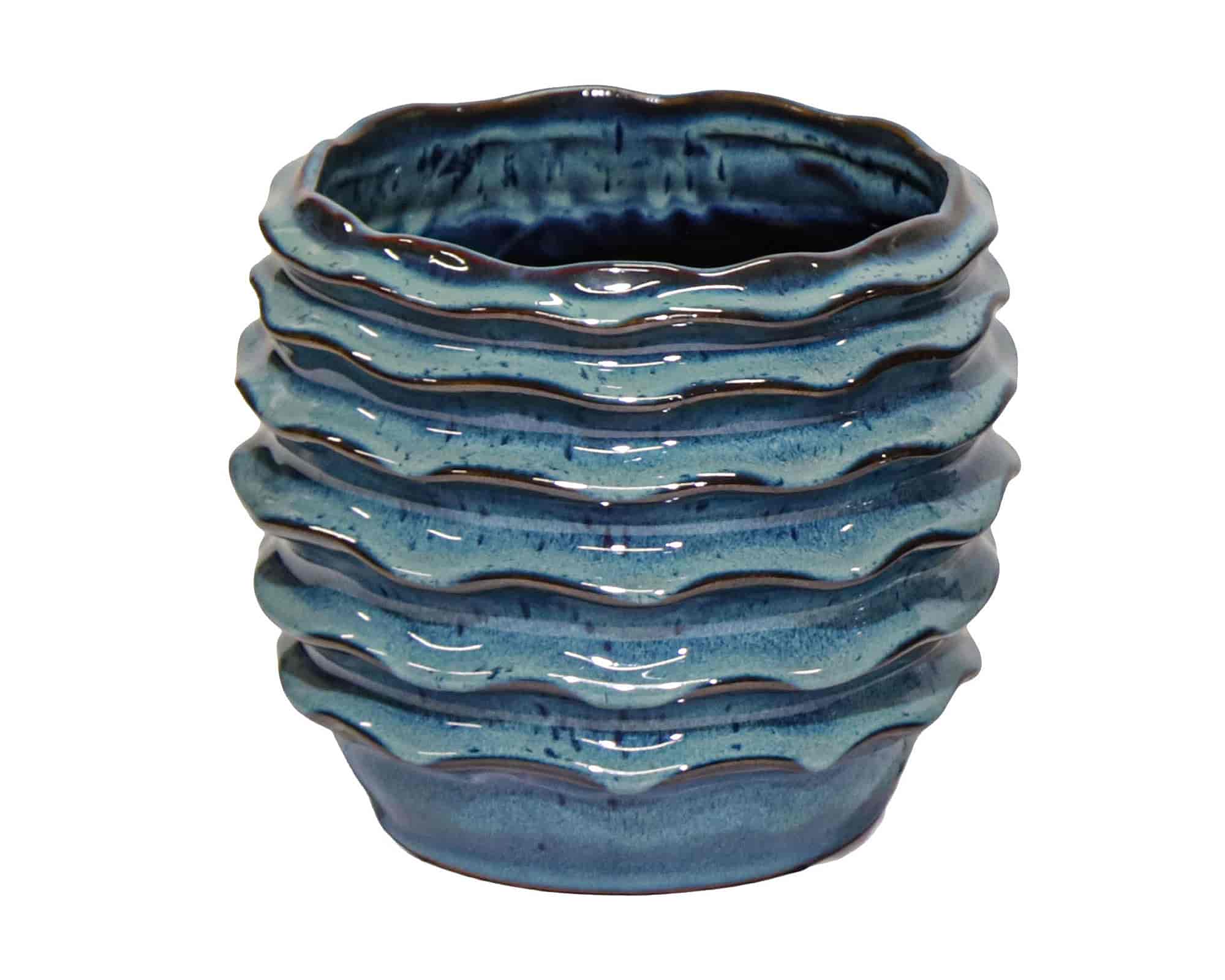 Cachepot Onde Boheme Ocean Smaltato D13x11cm in Ceramica - Mega Collections