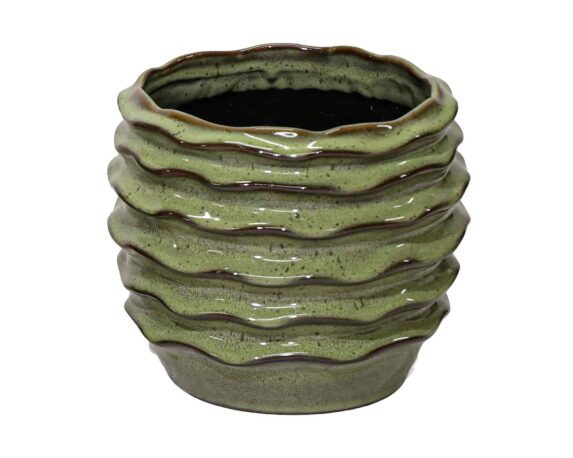 Cachepot Onde Boheme Green Smaltato D23x17cm in Ceramica – Mega Collections