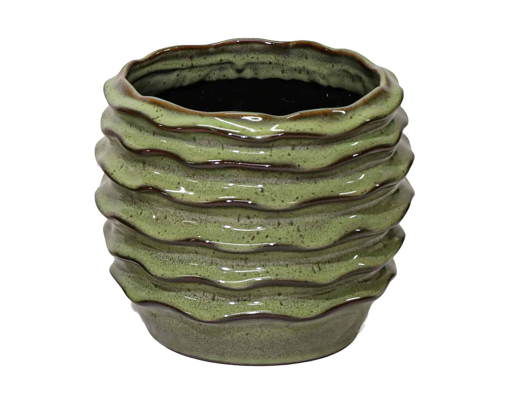 Cachepot Onde Boheme Green Smaltato D23x17cm in Ceramica - Mega Collections
