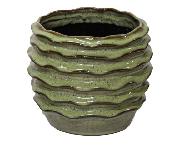 Cachepot Onde Boheme Green Smaltato D15x13cm in Ceramica – Mega Collections