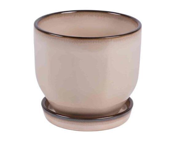 Cachepot con Piattino M Rosa D19x18cm in Ceramica