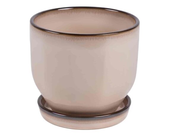 Cachepot con Piattino L Rosa D22x21cm in Ceramica