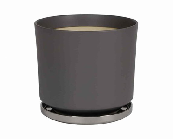 Cachepot con Piattino S Grigio D15x13cm in Ceramica