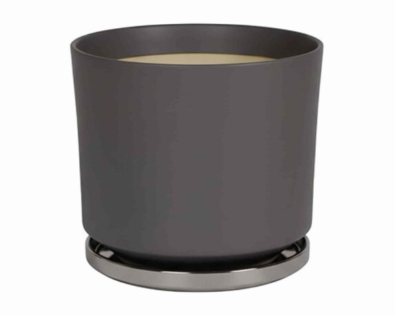 Cachepot con Piattino M Grigio D19x18cm in Ceramica