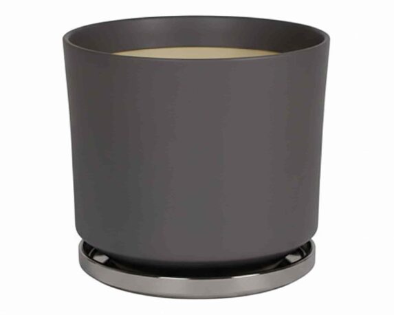 Cachepot con Piattino L Grigio D24x22cm in Ceramica