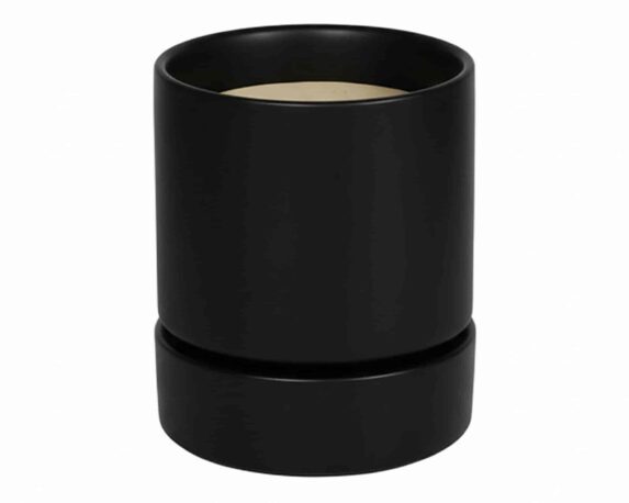 Cachepot con Piattino L Nero D18x22cm in Ceramica