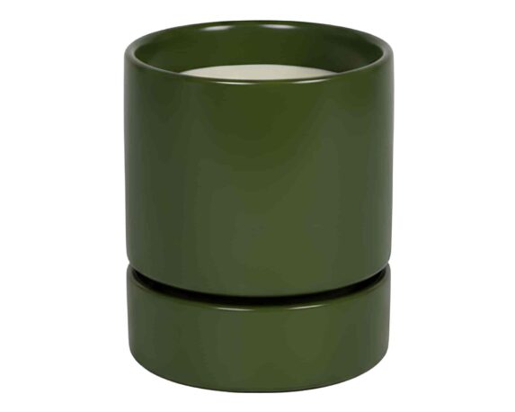 Cachepot con Piattino L Verde Oliva D18x22cm in Ceramica