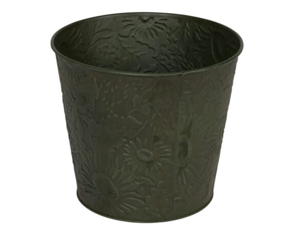 Cachepot con Decorazioni Verde D17x14cm in Metallo