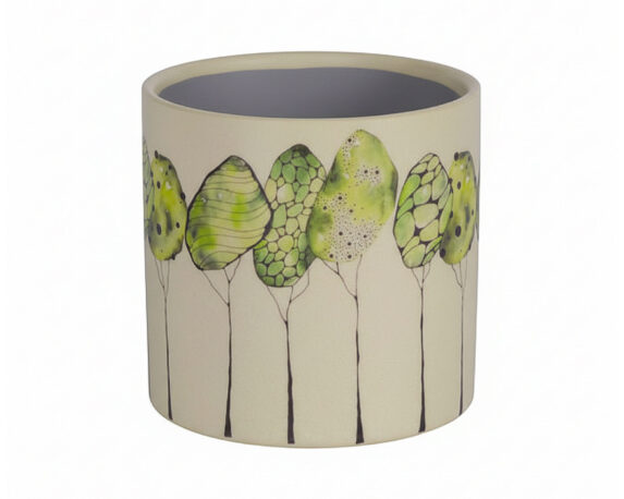 Cachepot Decoro Fiori S Bianco e Verde D12x10cm in Ceramica