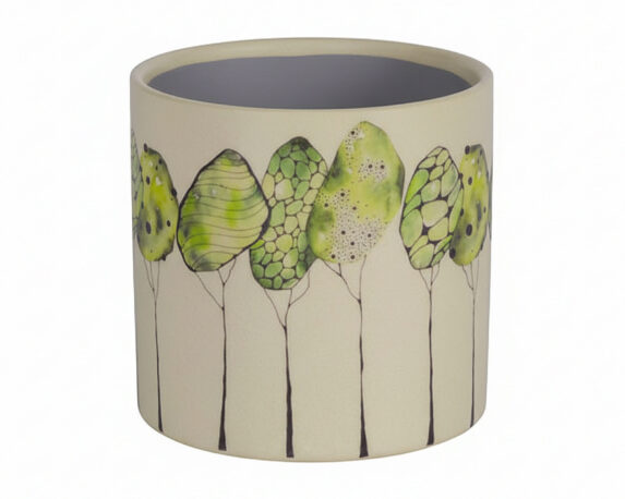 Cachepot Decoro Fiori M Bianco e Verde D14x12cm in Ceramica