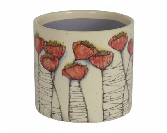 Cachepot Decoro Fiori M Bianco e Rosso D14x12cm in Ceramica