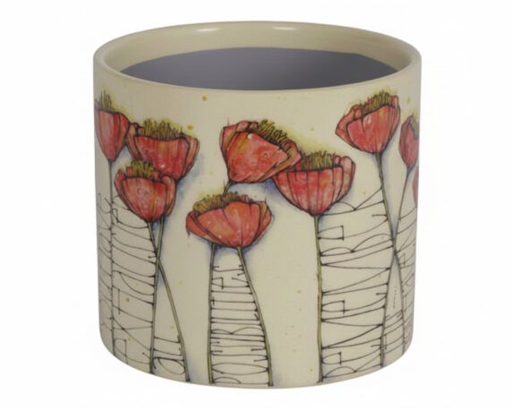 Cachepot Decoro Fiori L Bianco e Rosso D16x15cm in Ceramica