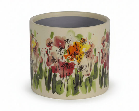 Cachepot con Fiori S Bianco D12x10cm in Ceramica