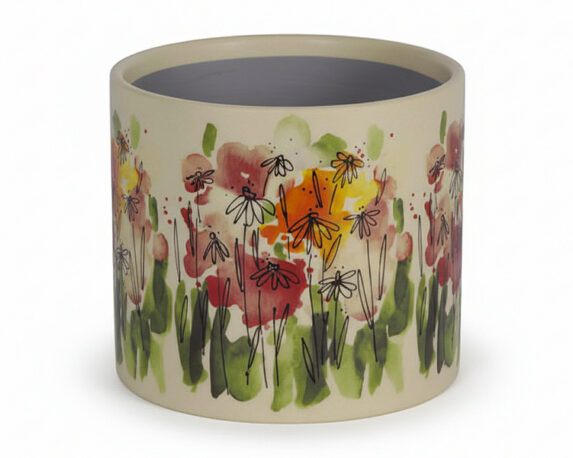 Cachepot con Fiori M Bianco D14x12cm in Ceramica