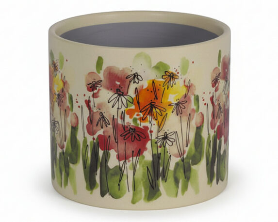 Cachepot con Fiori L Bianco D16x15cm in Ceramica
