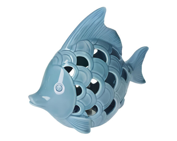 Decorazione Pesce Traforato con LED Azzurro 24x10x20cm in Ceramica